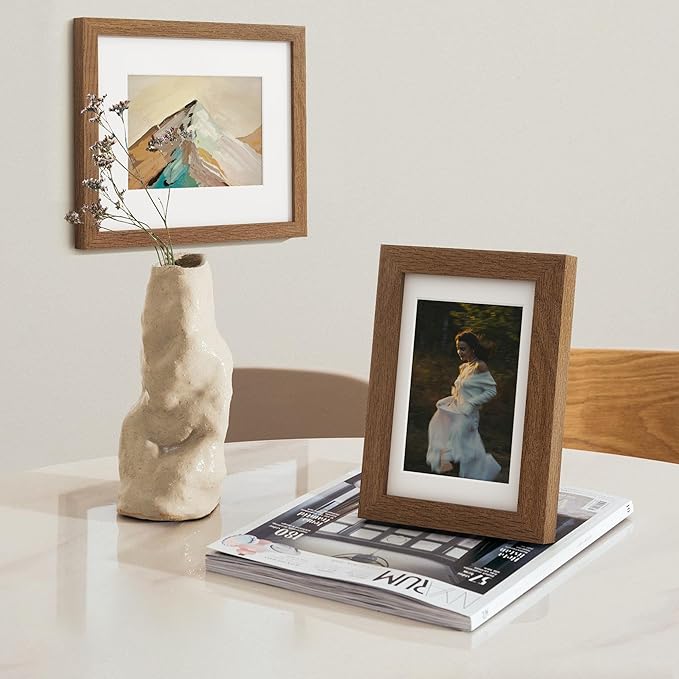 Axeman 4x6 Picture Frame | Solid Oak Wood Picture Frame | 4x6 Frame With Mat for 3.5x5 | 4 x 6 Photo Frame | 4x6 Wood Picture Frame | 4 By 6 Picture Frame | Hanging Hardware Included | Walnut