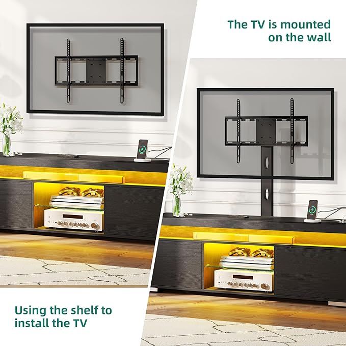 YITAHOME Black TV Stand for Living Room with Height Adjustable Mount, Modern TV Stand for 70/65 Inch TV, LED Entertainment Center with Storage, Media Console Cabinet, Black