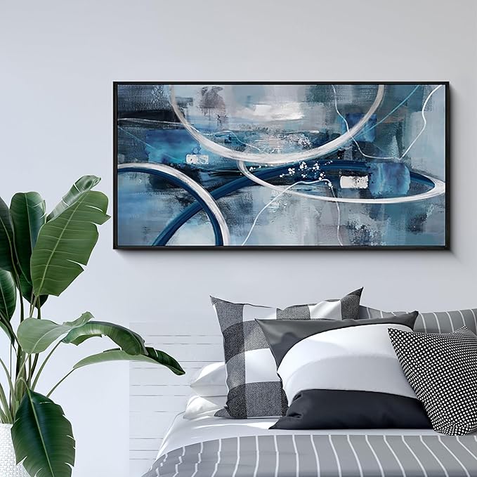 XLSJERST Abstract Canvas Wall Decor - Modern Living Room Wall Art Elegant Combination of Tones Black and White Gray Background Blue Gradient Picture Size 20x40
