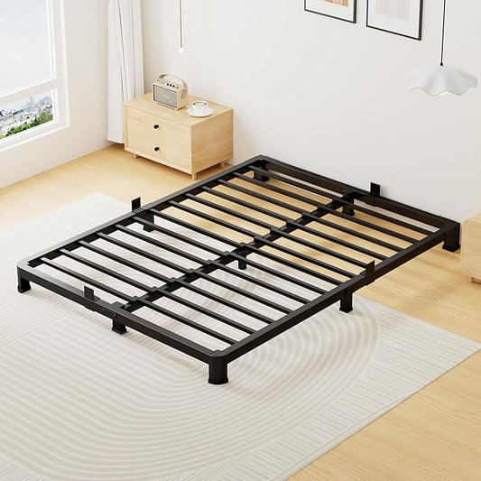 4 Inch King Bed Frame Low Profile, Heavy Duty Metal Platform Bed Frame with Round Corner Legs, Sturdy Mattress Foundation, No Box Spring Needed, Easy Assembly, Noise Free, Black