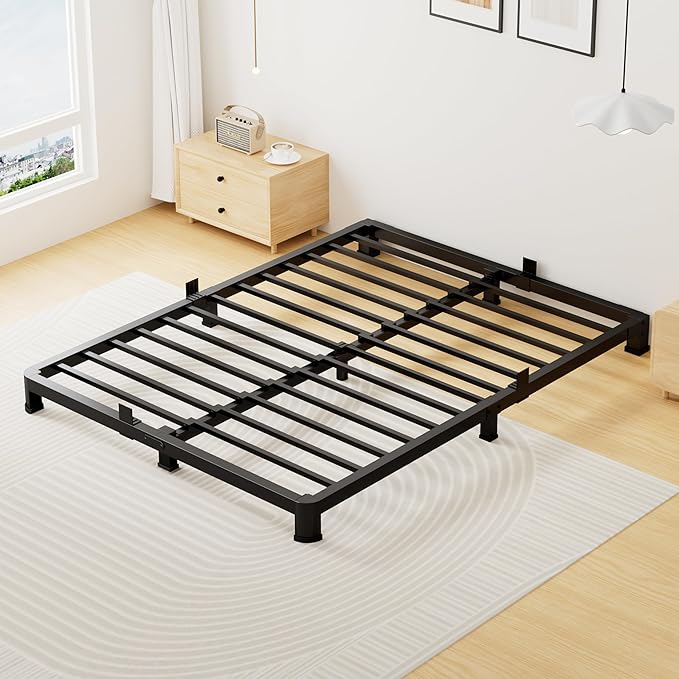 4 Inch Full Bed Frame Low Profile, Heavy Duty Metal Platform Bed Frame with Round Corner Legs, Sturdy Mattress Foundation, No Box Spring Needed, Easy Assembly, Noise Free, Black
