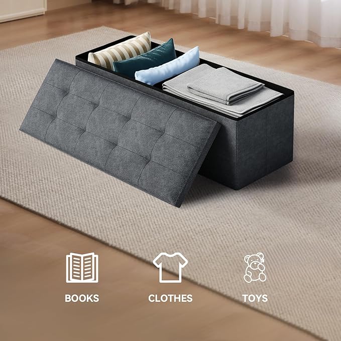 Storage Ottoman Bench, 43 Inch Ottoman Foot Rest, End of Bed Bench, Storage Chest, Load 700 lb, for Living Room, Bedroom, Entryway, Gray