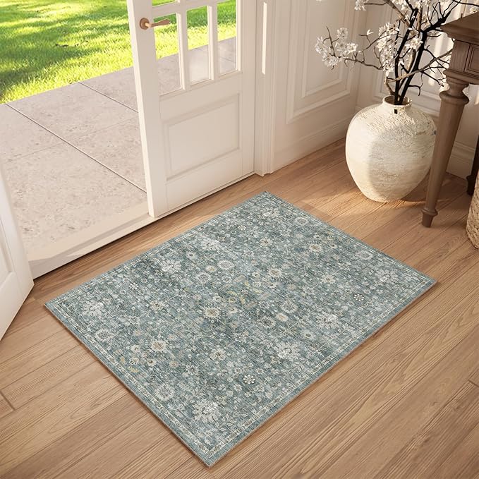 Washable 2'x3' Non Slip Rug Vintage Soft Low Pile Lightweight Boho Area Rugs for High-Traffic Areas (Entryway, Kitchen, Hallway), Farmhouse Decor