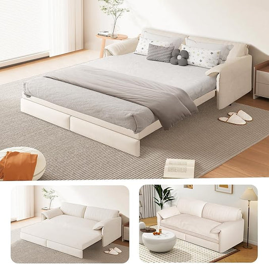 66-Inch Queen Size Convertible Sleeper Sofa Bed, 3-in-1 Pull-Out Futon Loveseat, Velvet Love Seat Couch with Side Pocket for Living Room, Office, Apartment, RV, Hide-A-Bed Fold Out Sofa&Couch