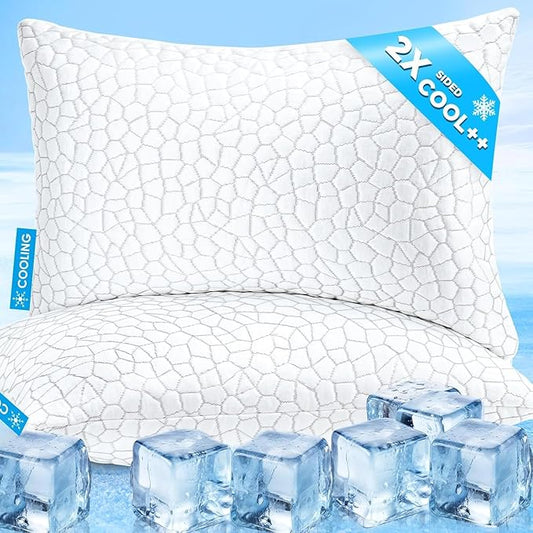 SUPA MODERN Cooling Bed Pillows for Sleeping 2 Pack Shredded Memory Foam Pillows Adjustable Pillow for Side Back Stomach Sleepers Luxury Gel Pillows Queen Size Set of 2 with Washable Removable Cover
