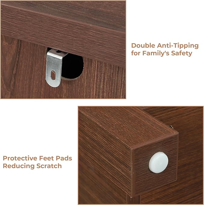 Farmhouse 48 Inch Tall Dresser Chest of Drawer for Bedroom, 5 Drawer Storage Cabinet with Barn Door, Adjustable Shelves, Rustic, for Living Room, Entryway, Hallway, Cherry Wood