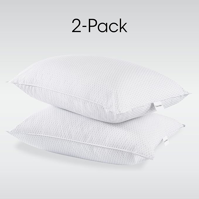 Calvin Klein Geometric Print 20" x 36" King Size Set of 2 Bed Pillows for Sleeping, White