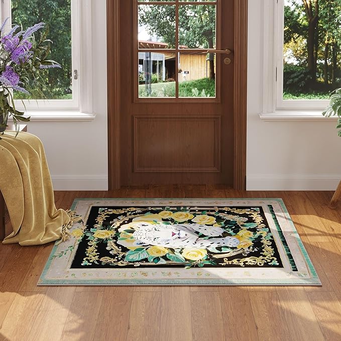 Door Mat Indoor Entrance 2x3 Rug Machine Washable Retro Lavish Leopard Animal Small Area Rug Non-Slip Low Pile Throw Rugs for Entryway, Kitchen, Front Door Indoor Entrance, Entry, Kids Room