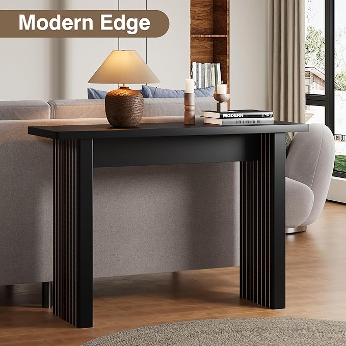 Fluted Entryway Console Table, Wooden Rectangular Sofa Table for Entrance, Narrow Wood Entryway Small Long Entry Table for Hallway, Living Room (Black)
