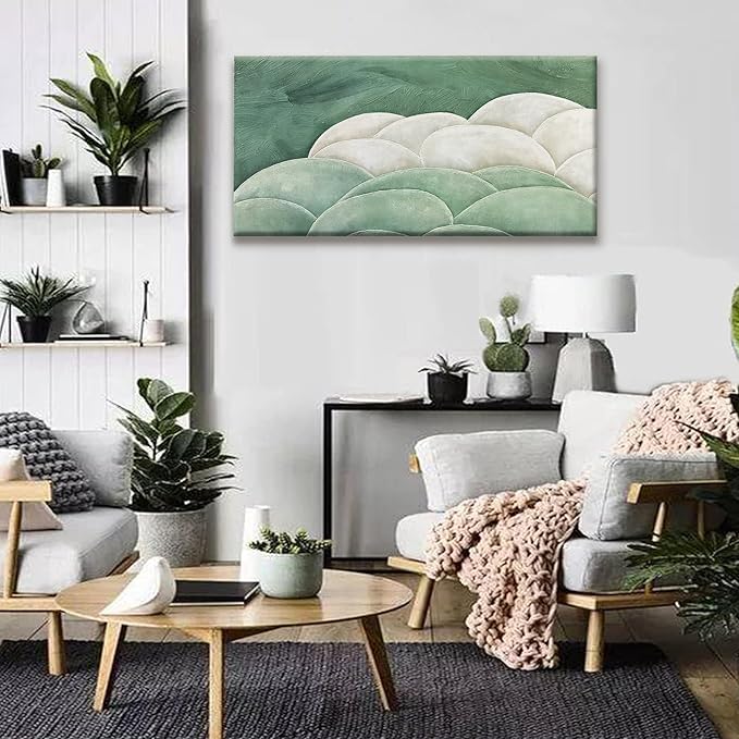 Tsomzxng Canvas Art Wall Decor Wall Art For Bedroom Office Abstract Wall Decor Green White Wall Art Irregular Shapes Painting Prints Ready To Hang Pictures Home Artwork 20×40 Inch