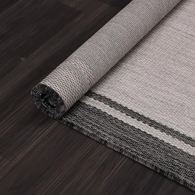 CAMILSON Indoor Outdoor Rug, 8x10 Bordered Gray Modern Area Rugs for Indoor and Outdoor Patios, Kitchen and Hallway Mats, Washable Porch Deck Outside Carpet (Bordered Grey, 8 x 10)