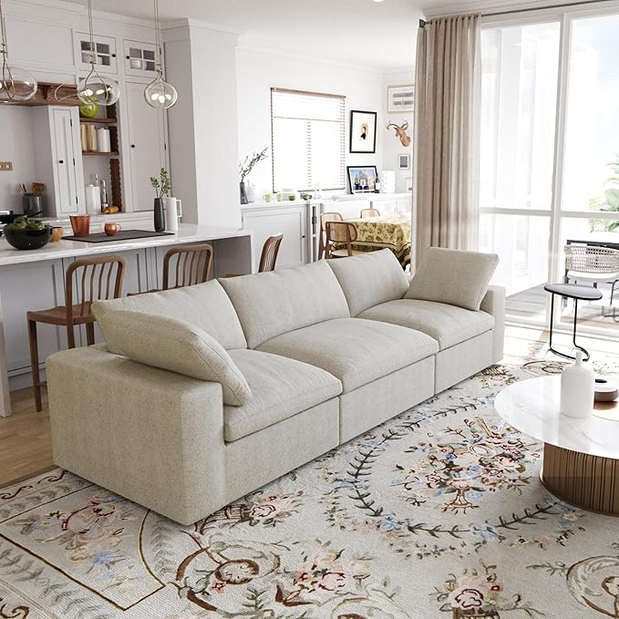 JACH 3-Seater Cloud Modular Sectional Couches, Convertible Couch, Cushion Covers Removable, Cloud Sofa, Sectional Sofas for Living Room Bedroom Apartment, (Khaki)