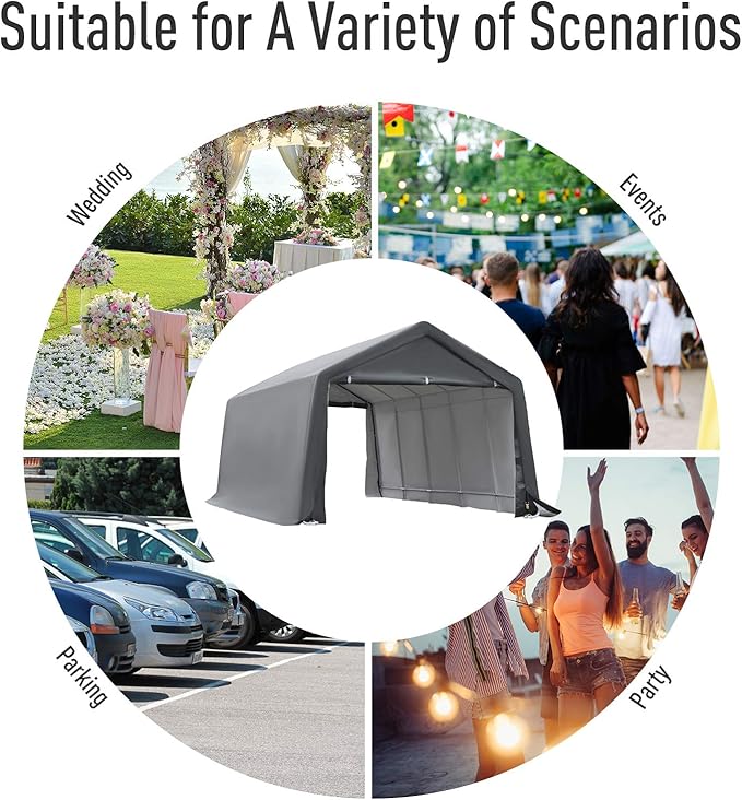 Outsunny 12' x 20' Carport Portable Garage, Heavy Duty Storage Tent, Patio Storage Shelter w/Anti-UV PE Cover and Double Zipper Doors, for Motorcycle Bike Garden Tools, Gray