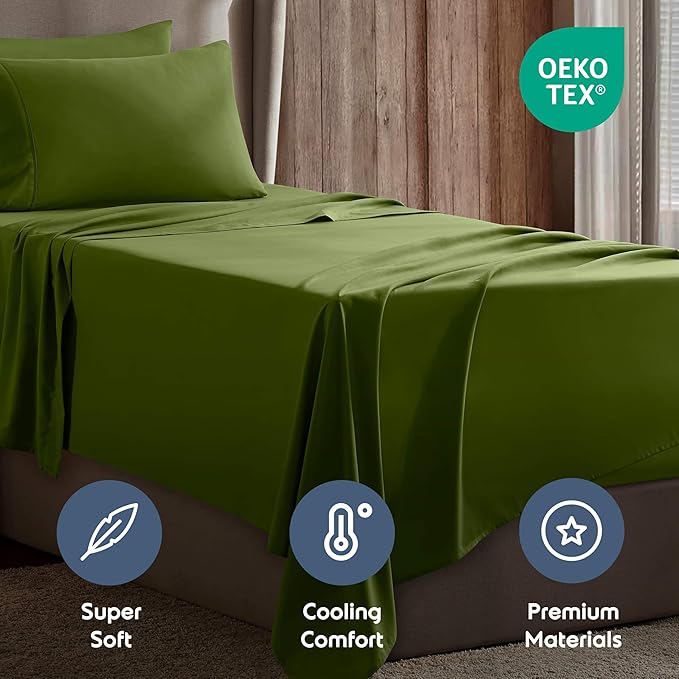 Nestl Twin Sheet Set - 1800 Ultra-Soft Microfiber Twin Bed Sheets - Double Brushed - Deep Pockets - Easy Fit - Extra Soft - 3 Piece Set - Bedding Sheets & Pillowcases (Twin, Calla Green)
