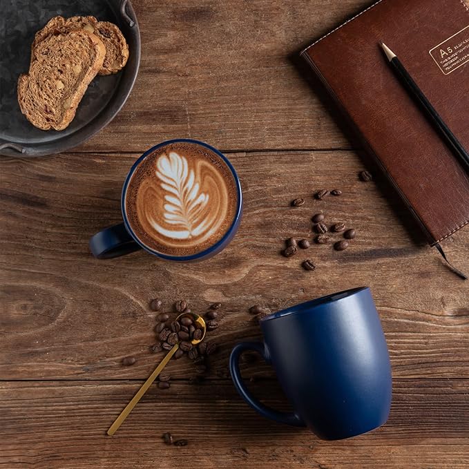 AmorArc 16oz Coffee Mugs Set of 6, Large Ceramic Coffee Mugs for Men, Women, Dad, Mom, Modern Coffee Mugs With Handle For Tea,Latte,Cappuccino,Cocoa. Dishwasher&Microwave Safe, Matte Blue