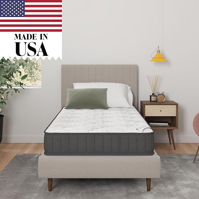 Ottomanson Twin XL 9" Hybrid Mattress - Rock Hard Feel - Made in USA - Individually Pocketed Coils & CertiPUR-US Foam - Fiberglass-Free - Bed in a Box