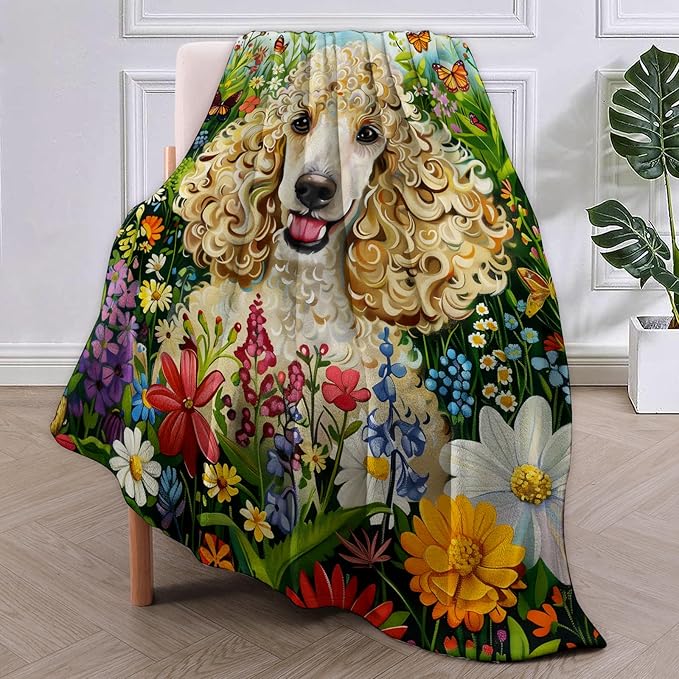 Poodle Flannel Blanket, Poodle Gifts, Poodle Dog-Themed Blanket for Women, Soft Lightweight Throw Blankets for Bed Home Travel Decor 60" x 80"