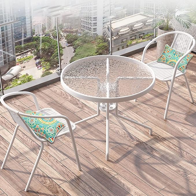 FUNHOME Indoor Outdoor Lumbar Pillow Covers ONLY, Water-Repellent Fade-Resistant Patio Lumbar Cases 12” x 20”, Throw Pillowcase Shell for Couch Garden Furniture Use -Cyan Circle