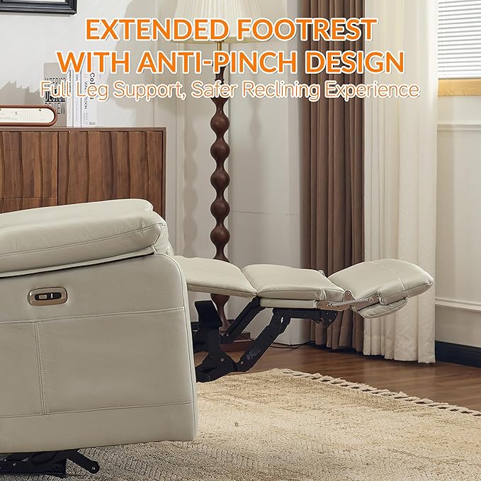 AEDI 450lbs Power Recliner Chair for Big and Tall Adults Oversized Electric Reclining Sofa for Living Room,Extra Wide 27.5” Seat,Extended Footrest,USB Charging(Faux Leather,Gray)