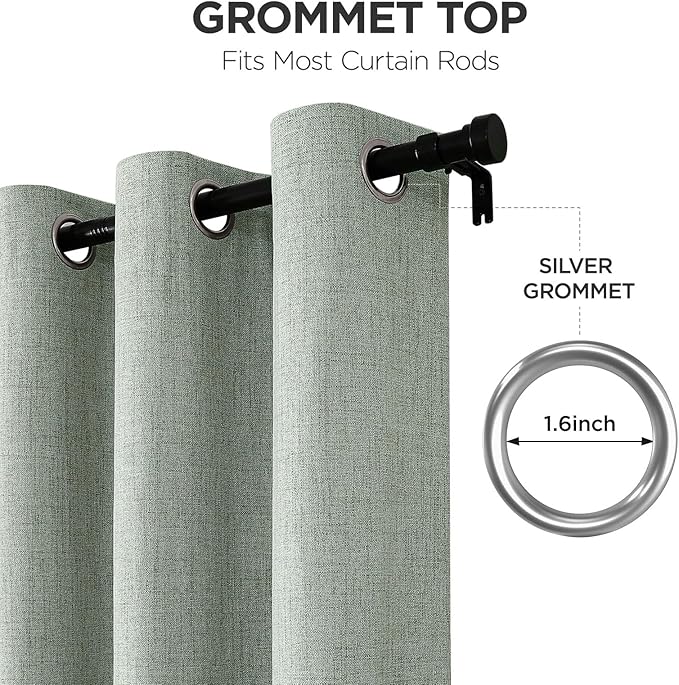 Joydeco Blackout Curtains 72 Inches Long 2 Panels Burg, Room Darkening Curtains for Bedroom, 100% Black Out Textured Thermal Drapes Privacy Protection 2 Panels Set(W52 x L72 Inch, Sage Green)