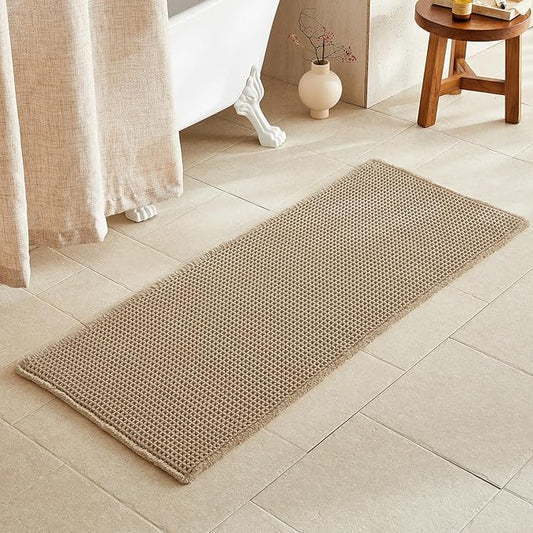 Waffle Runner Rug Bathroom, Long Boho Bathroom Rugs Non Slip Washable Super Absorbent Quick Dry Farmhouse Bath Decor, 60"x24" Khaki