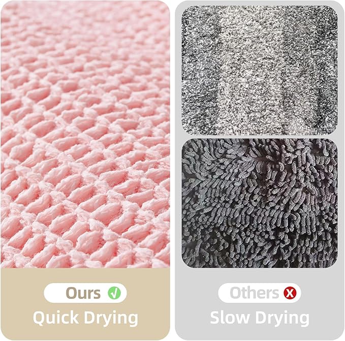 Light Peachy Pink Bathroom Rugs, Waffle Bath Mat Non Slip Washable Quick Dry Cute Bath Mat Boho Farmhouse Bathroom Decor, 48"x24" Light Peachy Pink