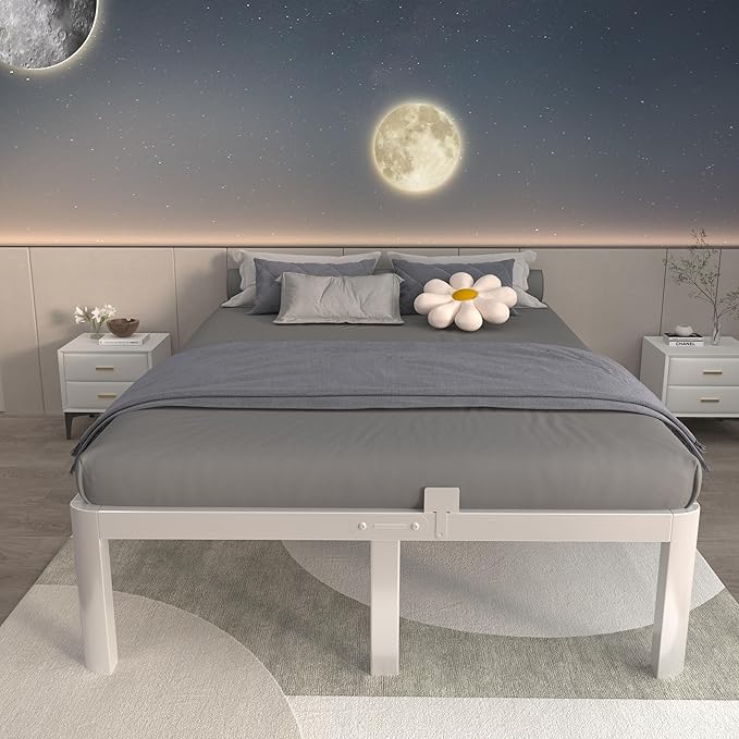 ITIMIDI 14 Inch King Size White Bed Frame with Round Corner Legs, Metal King Bed Frame Platform, Storage Space, No Box Spring Needed, Heavy Duty Steel Support 3500 LBS, Noiseless, Easy Assembly