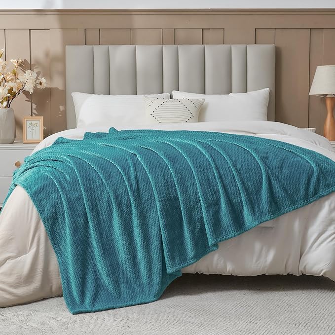 NEWCOSPLAY Super Soft Throw Blanket Dark Blue Premium Silky Flannel Fleece Leaves Pattern Lightweight Bed Blanket All Season Use (Dark Blue, Throw(50"x60"))