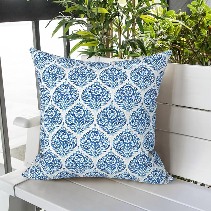 LVTXIII Outdoor Throw Pillows, Decorative Throw Pillows with Inserts, 16"x16" Square Pillows for Bed, Couch, Sofa and Patio Furniture, Set of 2, Celadon Geometric