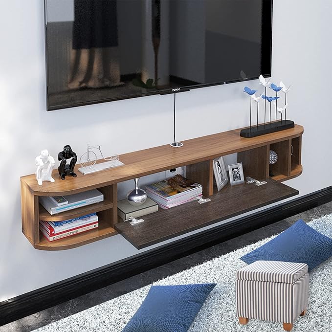 Pmnianhua Floating TV Stand,70'' Wall Mounted Under TV Shelf,Modern Floating TV Console,Wall Mounted TV Cabinet,Floating Entertainment Center with Storage Shelves for Bedroom Living Room(Walnut)