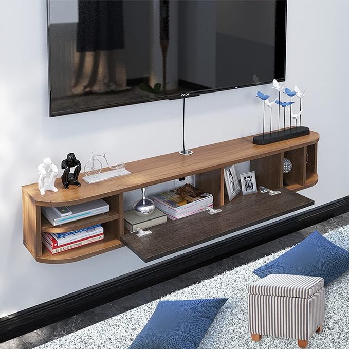 Pmnianhua Floating TV Stand,55'' Under TV Shelf,Modern Floating TV Console,Wall Mounted TV Cabinet, Entertainment Center with Storage for Bedroom Living Room(Walnut)