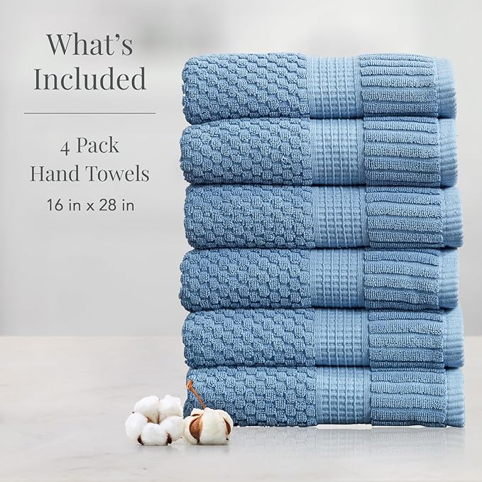 NY Loft 100% Cotton Hand Towel 6 Pack | Super Soft & Absorbent Quick-Dry Hand Towels 16" x 28" |Textured and Durable Cotton | Trinity Collection (6 Pack Hand Towel, Blue Shadow)