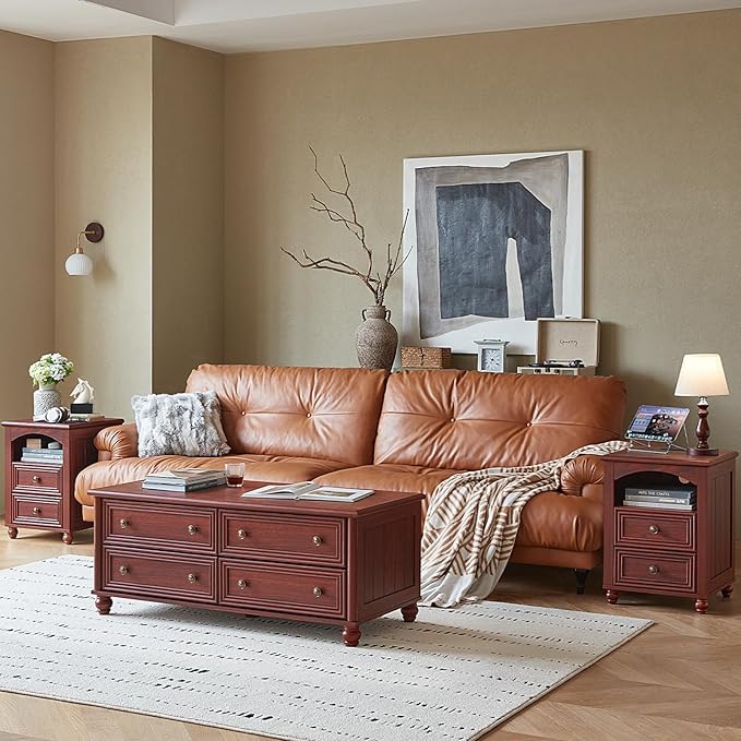 Dressers & Night Stand Set of 3, Wood 54" Wide Dresser & 18" with Charging Station Chest of Drawers, Roman Column Nightstand Set of 2, Bedroom Furniture Dresser Suites for Home Living Room Hallway