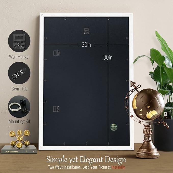VCK 20x30 Poster Frame Set of 2, White Solid Wood Picture Frames with Exclusive Woodgrain, Wall Gallery Frame