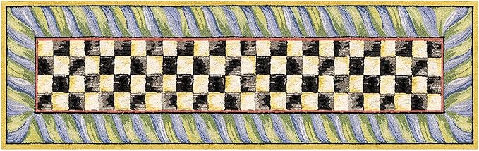 MACKENZIE-CHILDS Washable Rug, Decorative Indoor Rug, 2'6" x 8' Runner, Purple-and-Green Courtly Check