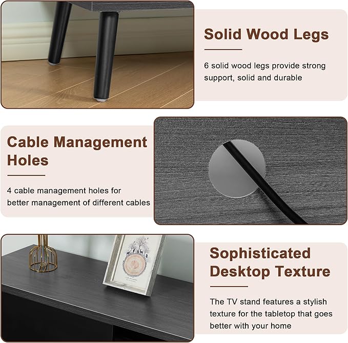 Clikuutory Mid Century Modern 70 Inch TV Stand with Two Large Storage Space for 50 55 60 65 70 75 80 Inch TVs, TV Console with Two Sliding Door, Entertainment Center for Bedroom, Grey