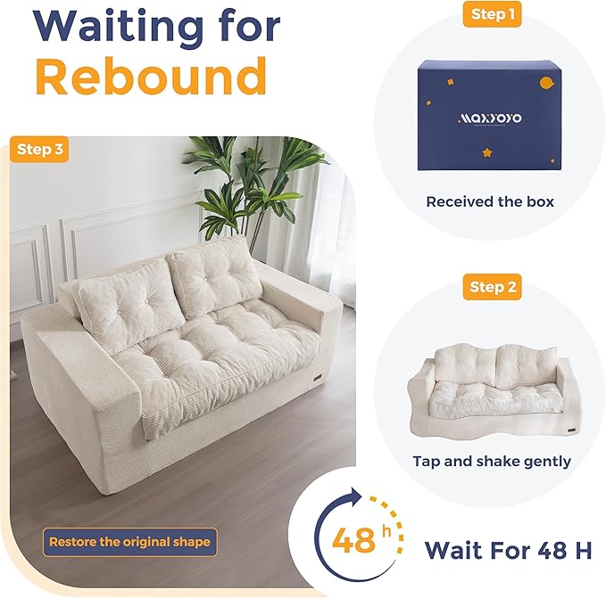 MAXYOYO Bean Bag Chair for Adults, Upholstered Floor Sofa with Armrests, Loveseat Boneless Couch with Tufted Cushion & Backrest, Sofa in A Box, Large Bean Bag Couch for Bedroom Living Room, Beige