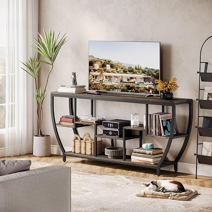 Tribesigns TV Stand for Televisions up to 80 Inches, 70.9 Inches Entertainment Center with Storage Shelves, Wood TV Media Console Table Unit for Living Room, Bedroom, Dark Grey