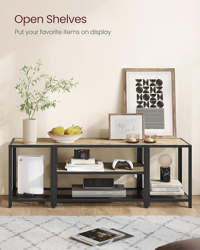 VASAGLE Modern TV Stand for TVs up to 65 Inches, 3-Tier Entertainment Center, Industrial TV Console Table with Open Storage Shelves, for Living Room, Bedroom, Turquoise Brown and Black ULTV097B60