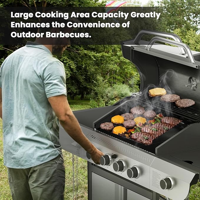 Electactic 4-Burner Gas Grill with Side Burner,Stainless Steel Propane Grill with Porcelain-Enameled Grills,Built-In Thermometer,42000BTU BBQ Grill for Outdoor Cooking and Patio Barbecues