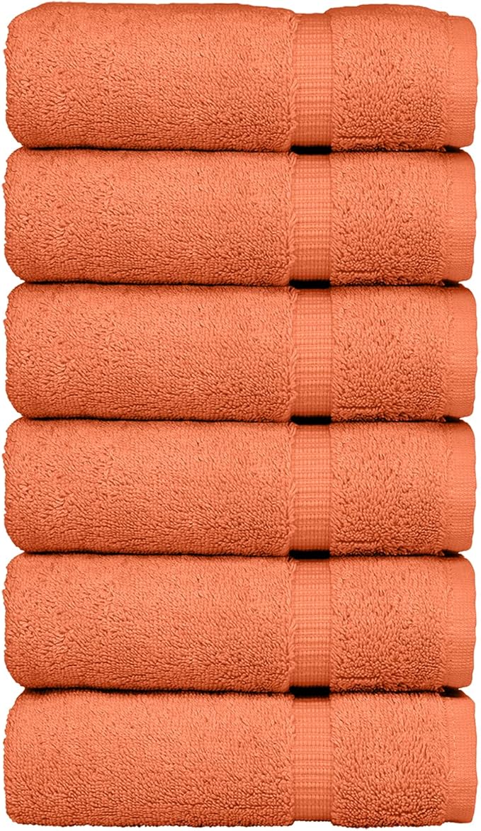 Luxury Hotel & Spa Collection, Quick Dry 100% Turkish Cotton 700 GSM, Eco Friendly Towel, for Bathroom, Gymand Kitchen Dobby Border Soft Hand Towel Set 16 X 30, Coral, Hand Towels - Set of 6