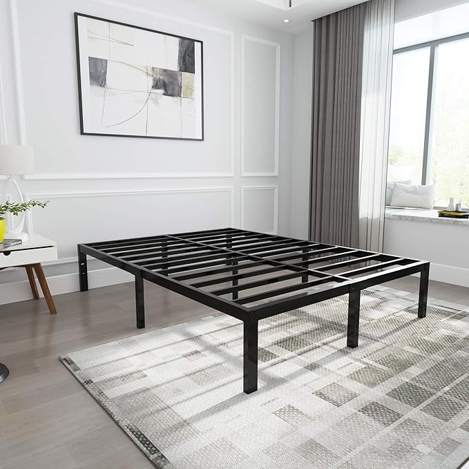 14 Inch Tall 3500lbs Heavy Duty Metal Bed Frame/with Storage/Mattress Foundation/Steel Slats Platform/Noise Free/No Box Spring Needed,Full
