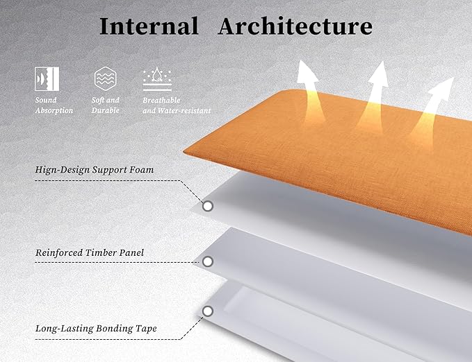 Upholstered Wall Mounted Headboard for Queen Bed, 9PCS Peel and Stick Tufted Panels, Interior Wall Decor Panels for Bedroom Headboards, 10"x24" Each, Orange