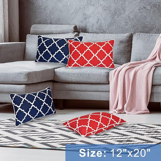 JMGBird 12×20 Inch Outdoor Lumbar Pillows Pack of 2 Colors Waterproof Throw Pillows with Insert Rectangular Decorative Garden Cushion for Home Furniture Patio Coach Sofa