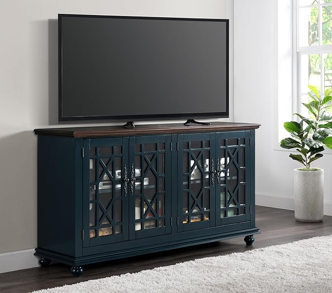 Martin Svensson Home Palisades TV Stand, 63" W x 35" H, Catalina Blue with Coffee Top