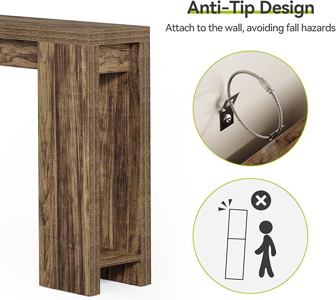 LITTLE TREE 70.9-Inch Long Entryway Table, Narrow Farmhouse Sofa Console Table for Living Room, Hallway, Walnut Brown