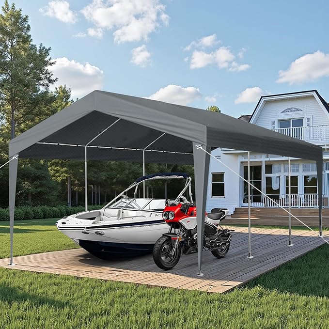VINGLI 12x20 Carport Canopy Portable Garage, Car Canopy Heavy Duty Car Tent Garage for SUV, Boats, RVs, Trucks Party Tent Boat Shelter(Without Sidewalls)