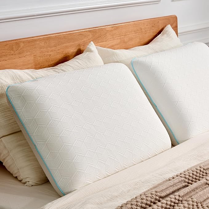 Memory Foam Pillow for Sleeping Queen Size, Medium Soft Bed Pillow with Washable Removable Cover for Back, Stomach,Side Sleepers White 16" x 24"