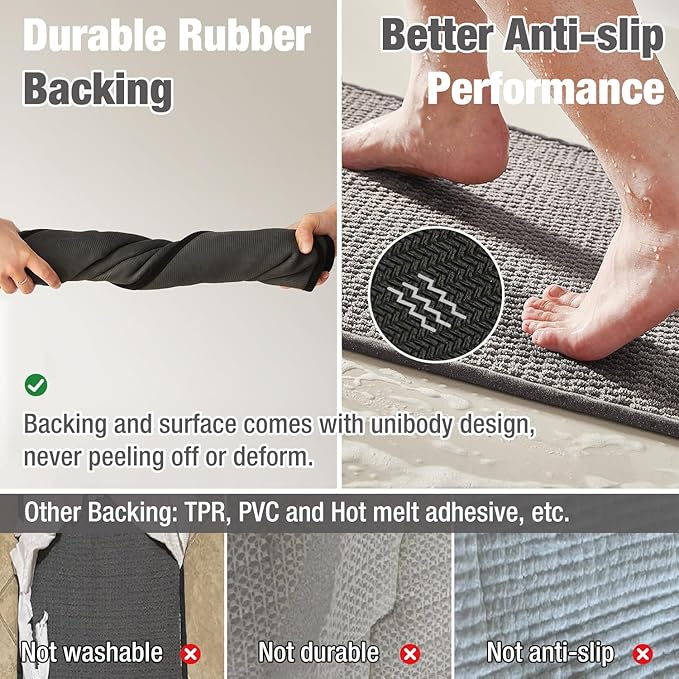 Bathroom Rugs Non Slip Washable, Super Absorbent Thin Bath Mat Small Quick Dry Low Pile Bathroom Rug, Light Grey 16"x24"