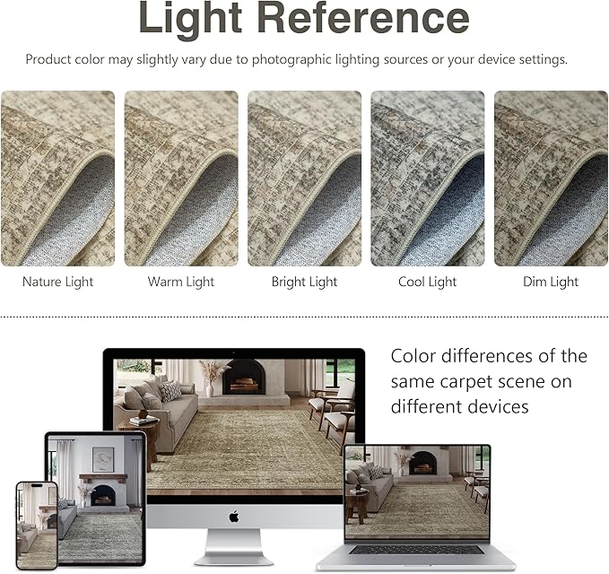 FMFUNCTEX 5x7 Washable Area Rug Neutral Vintage Taupe Non Slip Low Pile Traditional Indoor Carpet for Living Room Bedroom Soft Retro Floral Mat Throw Rug for Dining Office Kitchen Dorm Entryway